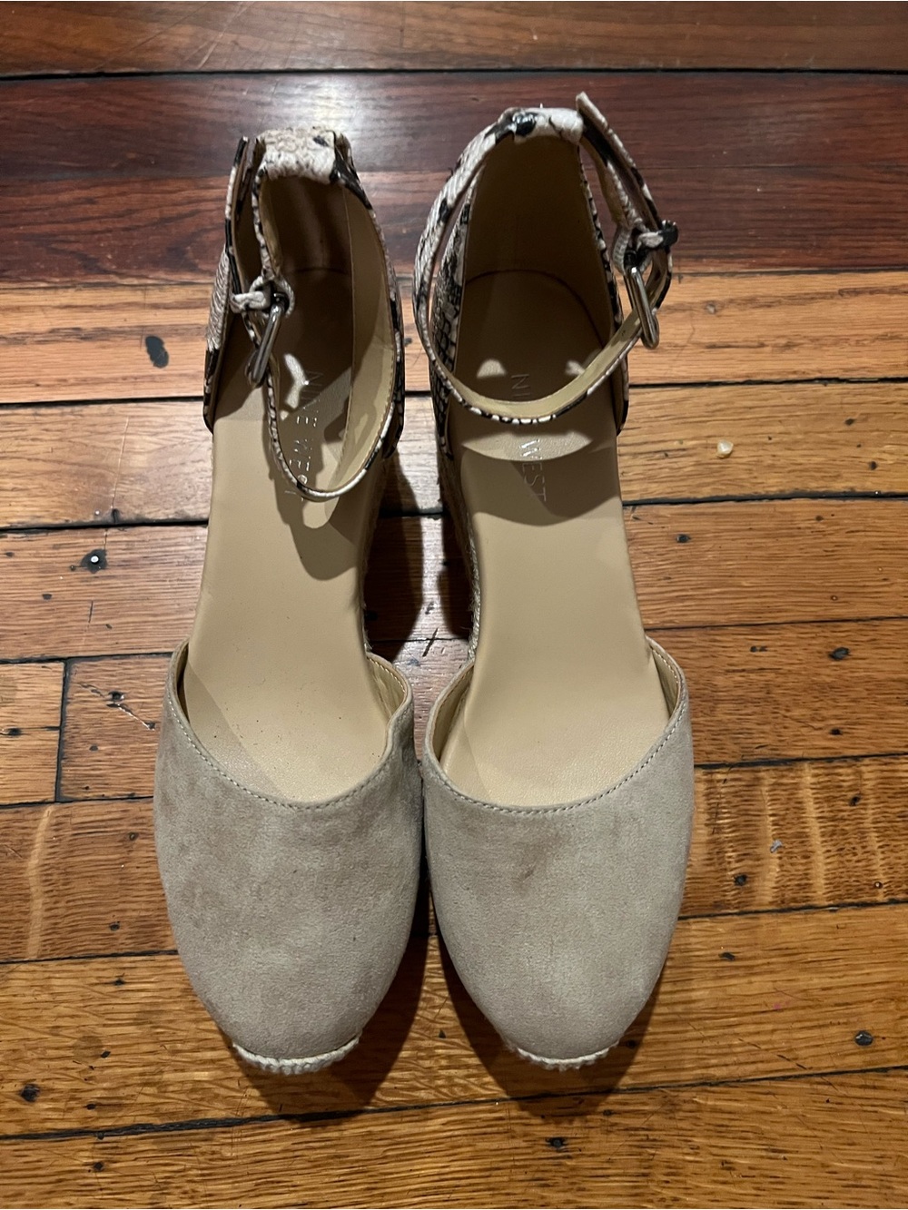 Nine West Beige Suede Espadrille Wedge Sandals with Ankle Strap